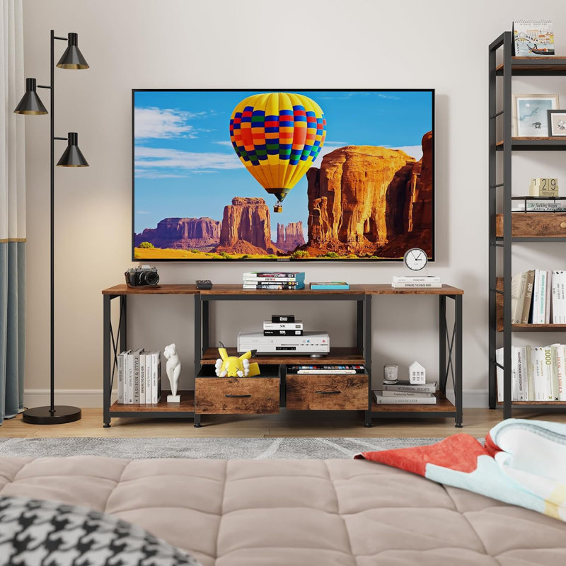 Entertainment Centre And Industrial TV Console Table With Open Storage