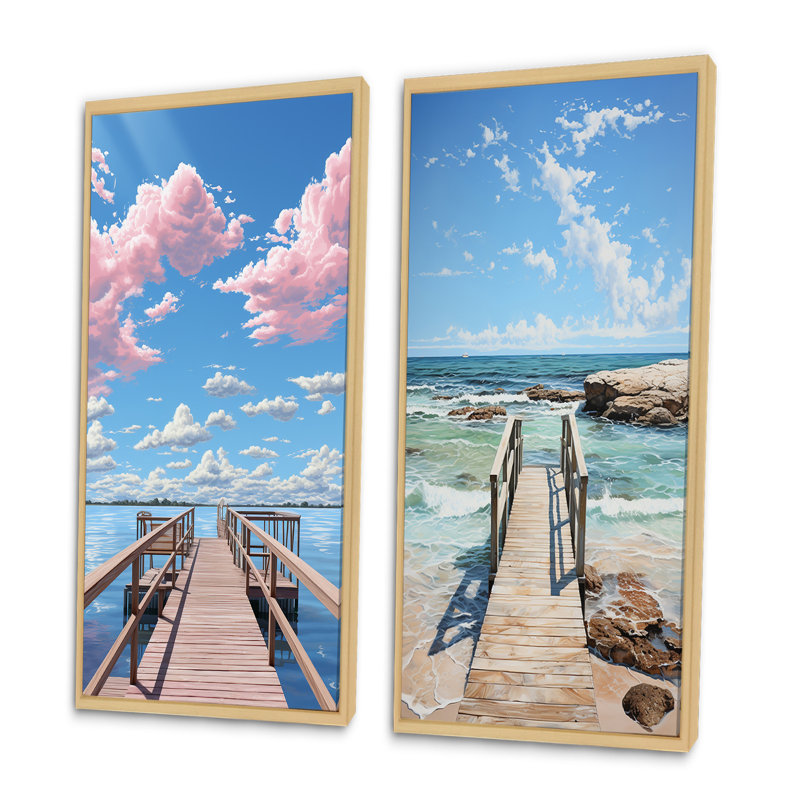«Pier And Dock Coastal», 2 pièces, Encadrement brun, H 20 po x l 24 po