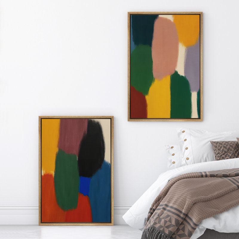 Art mural abstrait, ensemble de 2 reproductions d'art encadrées sur toile, H 24 po x l 32 po, Naturel