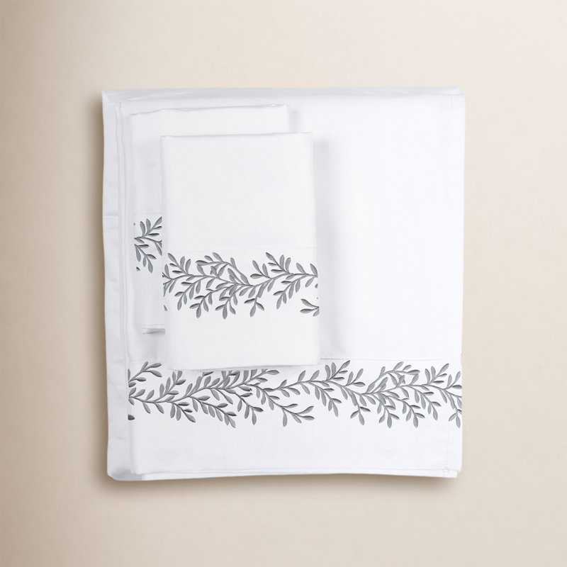 Canberra Floral Sheet Set, King Sheet Set with 2 Pillowcases, Gray
