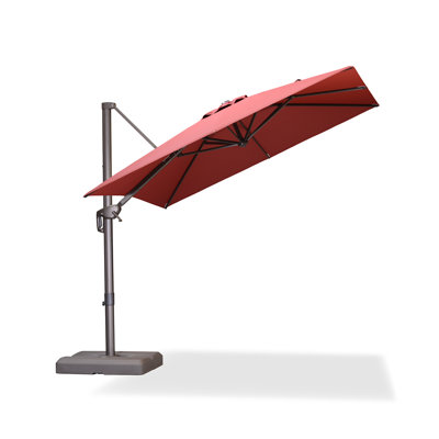 8X8Ft Cantilever Patio Brick Red Umbrella with Base Included Square Umbrella with 360° Rotation and Aluminum Offset Hanging Outdoor Umbrella for Pool Garden Backyard Deck