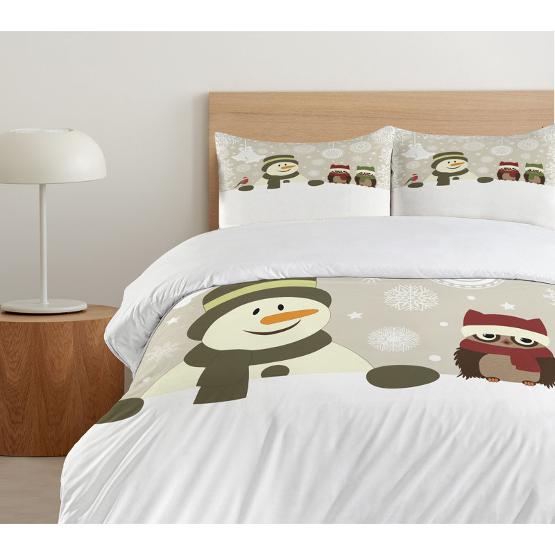 Twin Christmas Snowman and Owls Microfiber Duvet Set