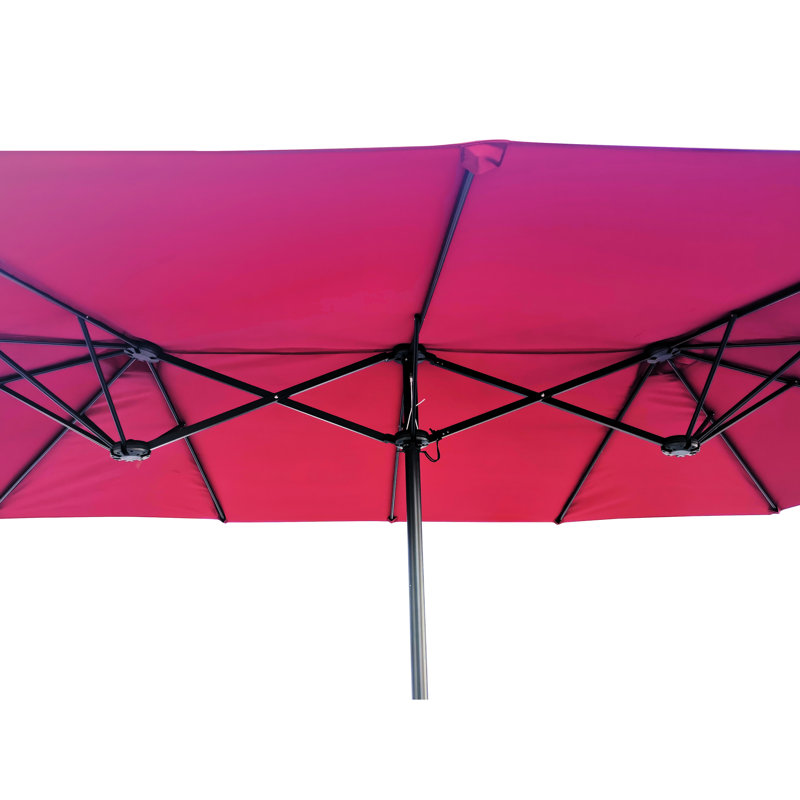 Très grand parasol 15 pi x 9 pi ombragé avec double manivelle et évents pour terrasse de jardin