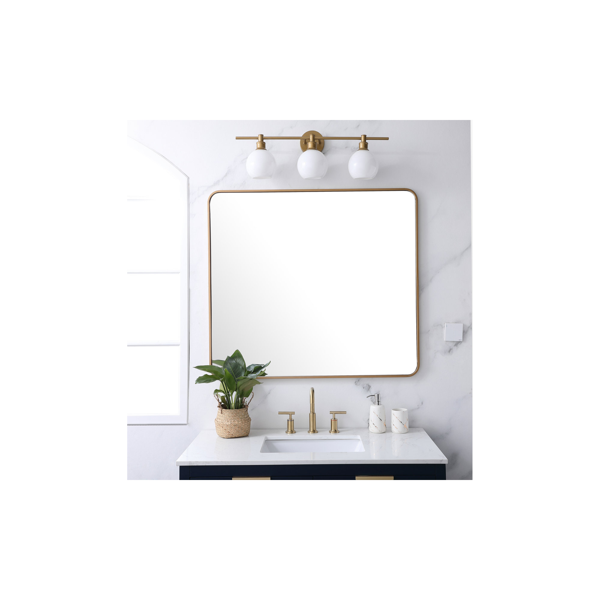 Sabine Metal Rounded Rectangle Wall Mirror, Brass, 40" x 36"