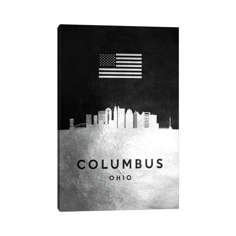 Columbus Ohio Silver Skyline 1 Piece Wrapped Canvas Wall Art, 20.32 cm H x 30.48 cm W