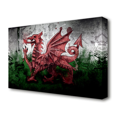 Welsh Dragon Grunge World Flags - Wrapped Canvas Painting