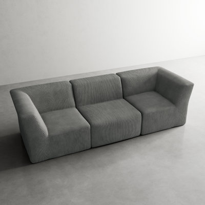 Berlare Boneless 3 - Piece Upholstered Compression Corduroy Modular Sectional Sofa – Fully Compressed, No Assembly Required
