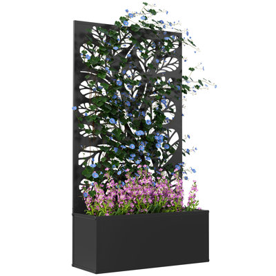 Metal Garden Bed with Trellis, Twig and Leaf Cut-out