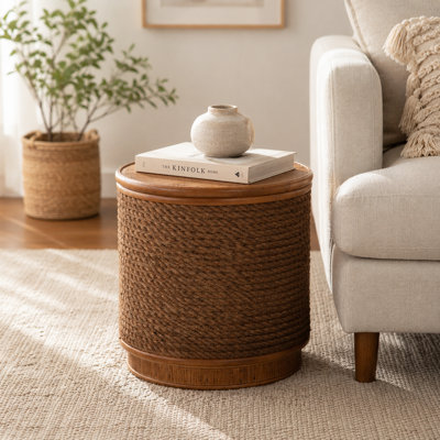 Round Rattan Storage Coffee Table with Removable Lid and Hidden Storage