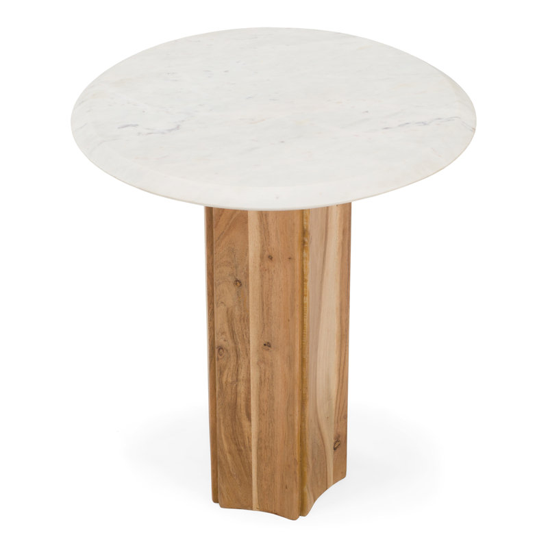 Dillinger - Table de bout moderne en marbre blanc et bois de manguier