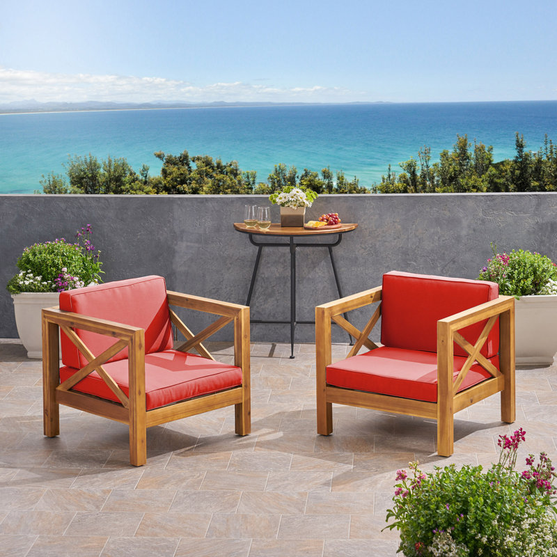 Fauteuil d'extérieur avec coussins Damico, Structure en teck / coussin rouge