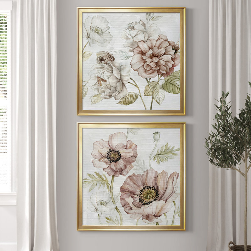 «Washed Botanical III», ensemble de 2 reproductions d'art encadrées, H 17,5 po x l 35 po x P 1,5 po, Pas de tapis