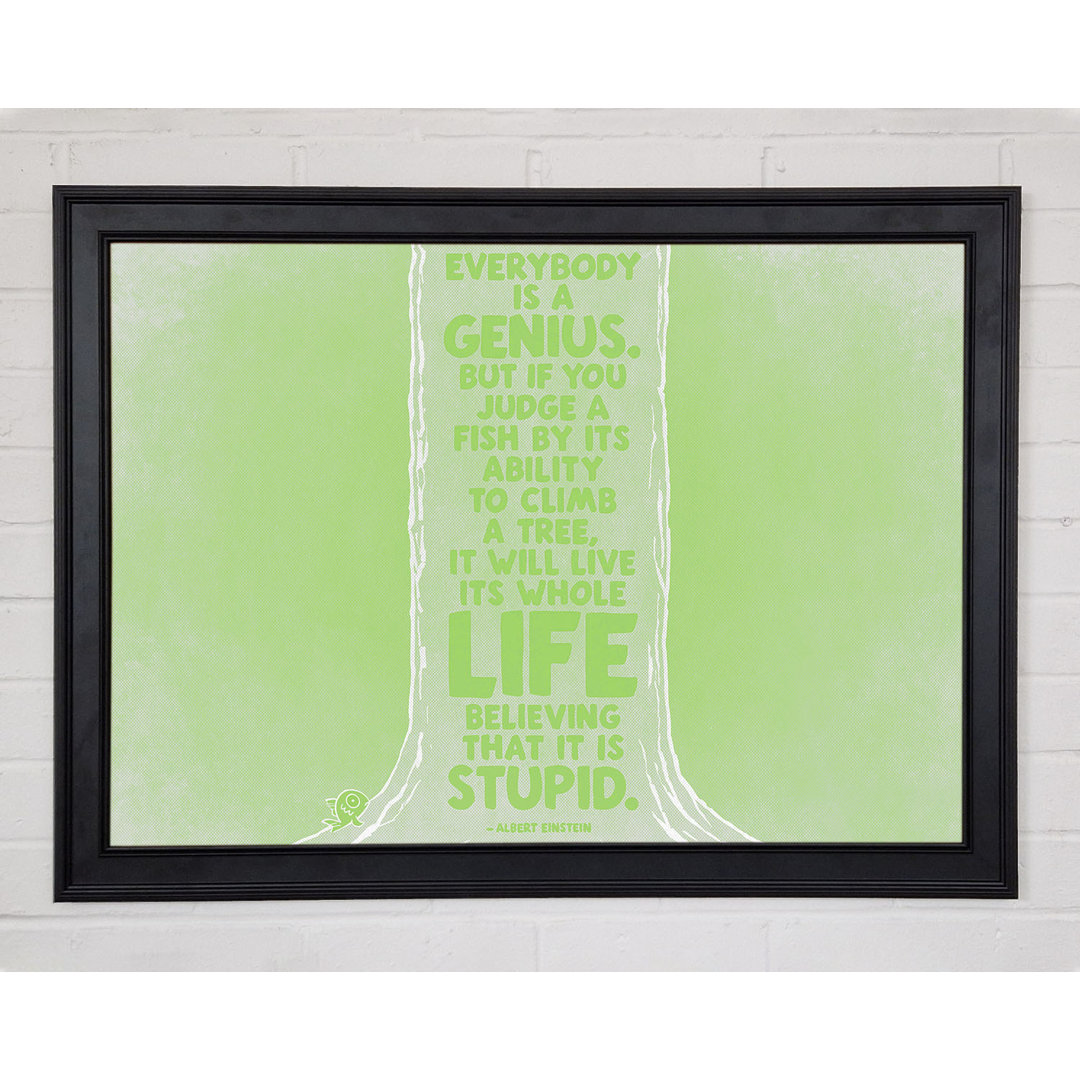 Motivationszitat Albert Einstein Jeder ist ein Genie Lime Green Gerahmter Druck