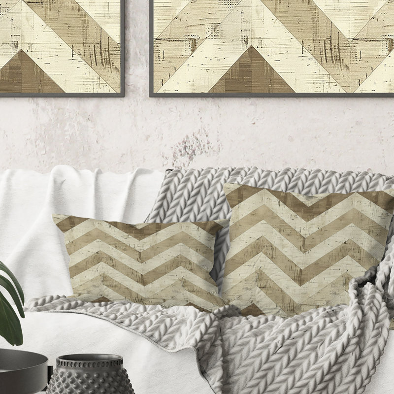 Coussin décoratif moderne ivoire gris à chevrons Bliss I, H 16 po x l 16 po