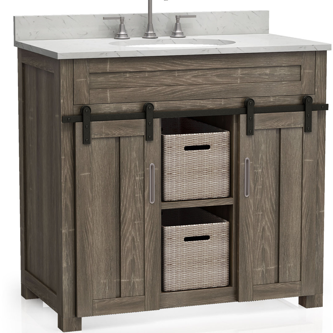 36'' Single Bathroom Vanity Base Only in Brown Tile & Top