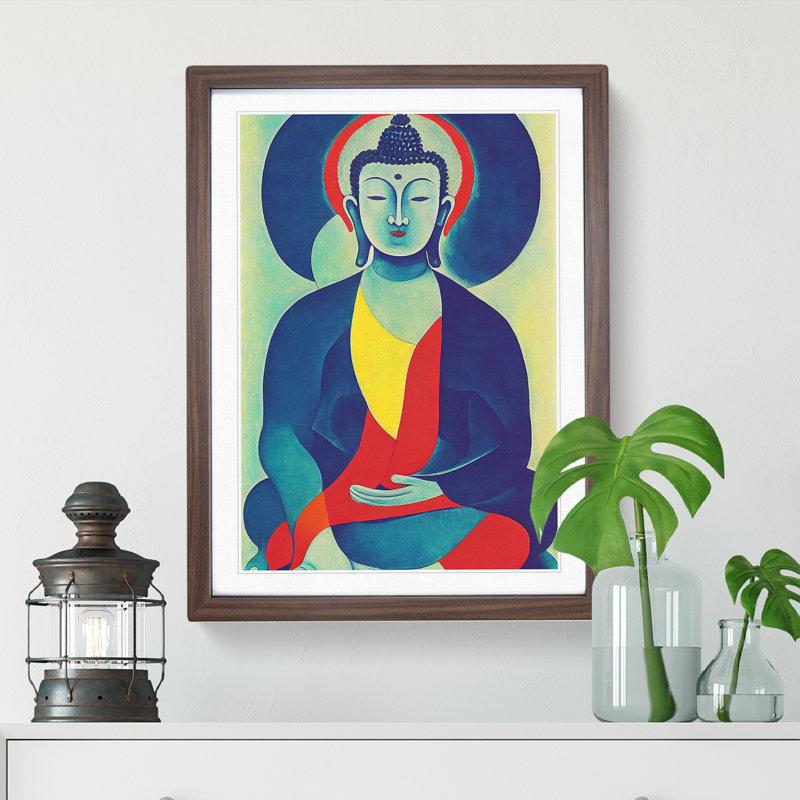 Buddha - Single Picture Frame Print, 34cm H x 25cm W x 2cm D, Walnut