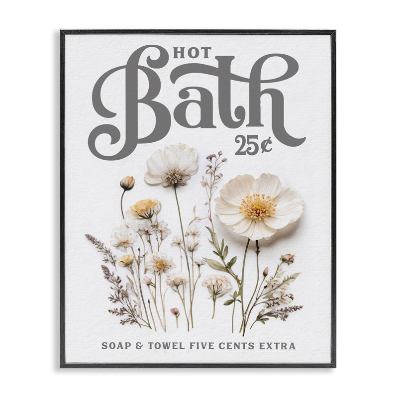 Giclée encadrée de bain chaud à fleurs pressées, design par lettres et doublure, H 14 po x l 11 po