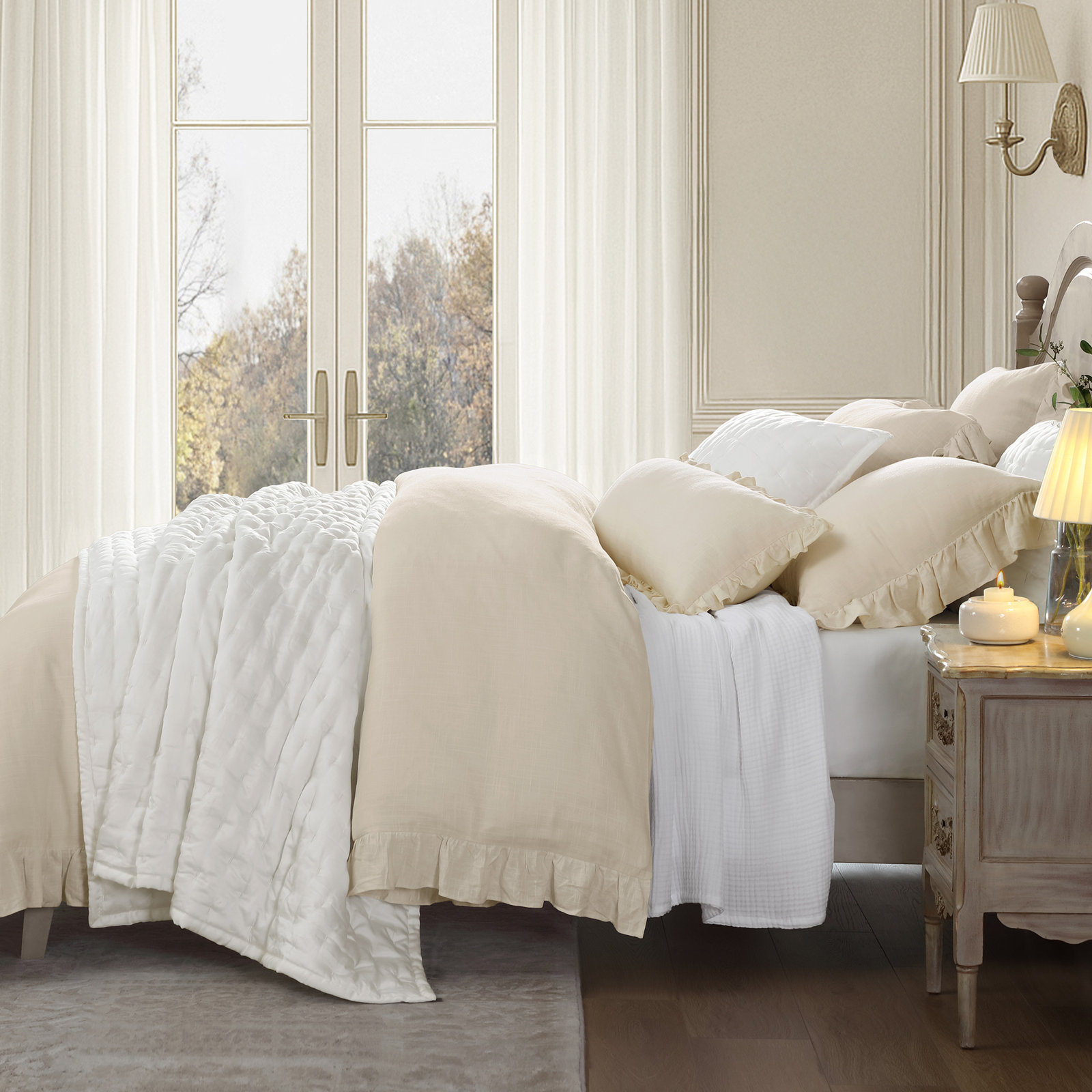 Riggi Lyocell Quilt Set, White, King Quilt + 2 King Shams