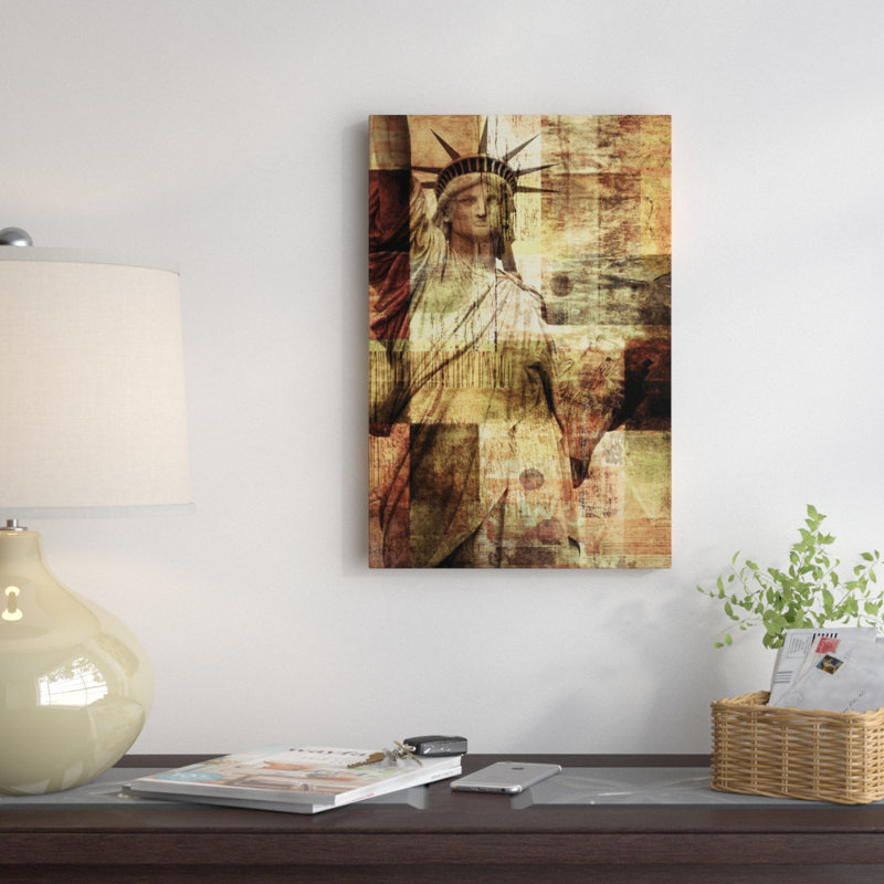 Statue of Liberty, impression sur toile tendue, H 26 po x l 18 po x P 1,5 po, Toile avec cadre noir, Pas de tapis