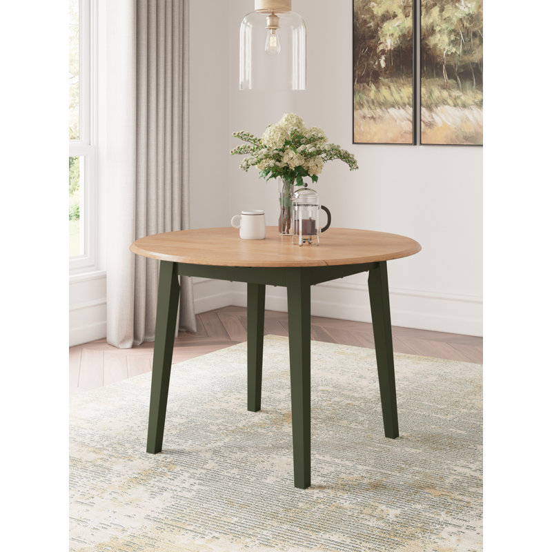Round Beige and Green Extendable Wood Dining Table