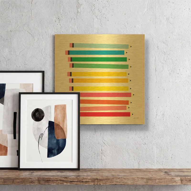 «Colored Pencils» par Ann Kelle, art mural en métal doré, 12 po x 12 po, 12 po x 12 po