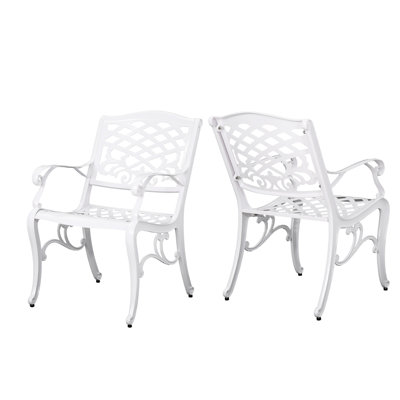 Arm Chair Of 2 With Traditional Scroll Design, Classic , Legs, Lightweight Cast Aluminum, Floral Decorations, White Hue, 25.52 W, 22.53 D, 34.6 H, Assembly Required Chairs And Pattern, Aluminum