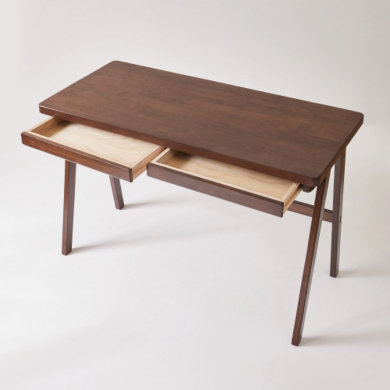 Bureau d'ordinateur 100 % bois d'hévéa massif - Bureau rétro en noyer avec tiroir, 30.12" H x 47.24" W x 21.65" D