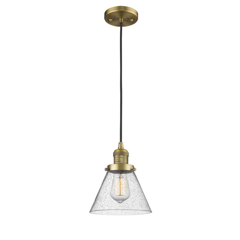 Luminaire suspendu 1 lumière à cône simple Pompa, H 9,13 po x l 7,75 po x P 7,75 po, Grainé, Bronze huilé