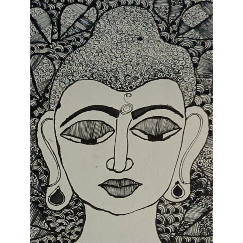 Lord Buddha Head | Acrylic Colour On Handmade Paper | By Annu Kumari