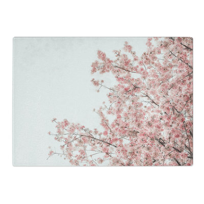 Tempered Glass Pink Cherry Tree Chopping Board