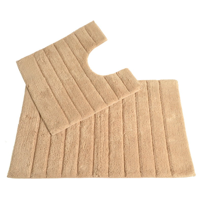 Linear Ribbed Two Piece Bath Mat Set, Stone