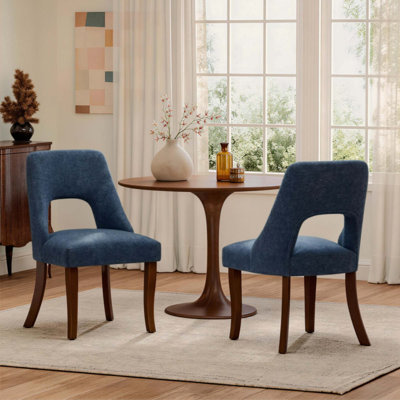 Dining Chair Set of 2,Upholstered Chenille Fabric Dining Chair Curved Solid Wood Legs, Elegant Tufted Club Dining Room Kitchen Room Dining Chair