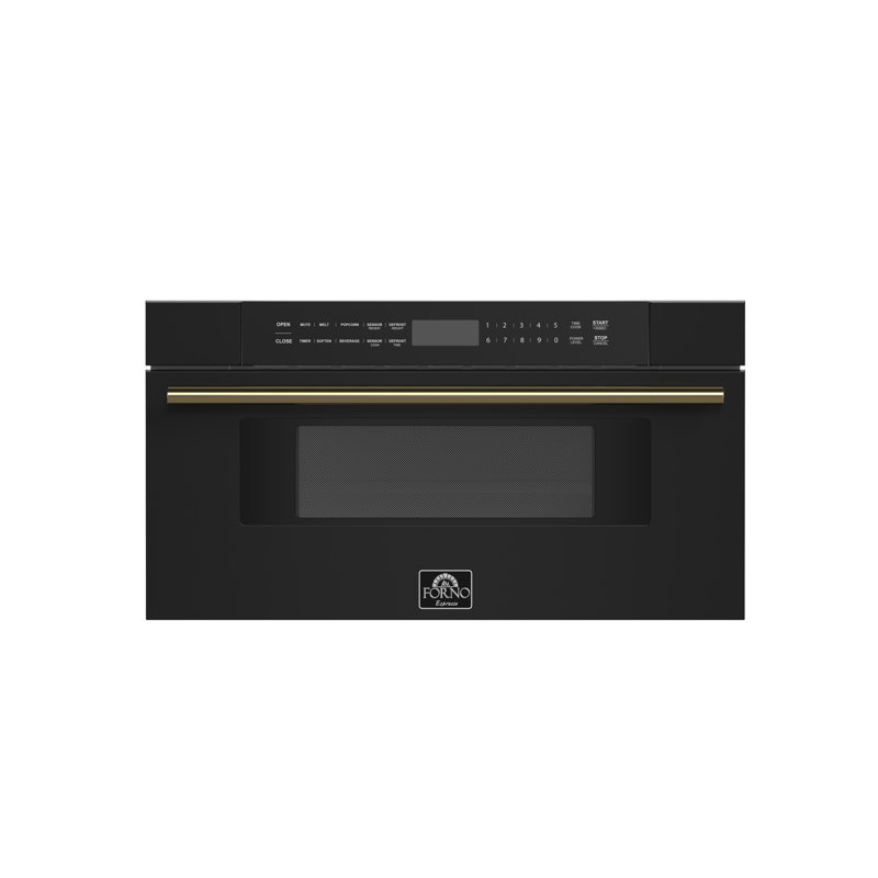 Forno Espresso Capoliveri 30" Microwave Drawer in Black, 1.2 cu.ft., 1000 Watt, Antique Brass Handle
