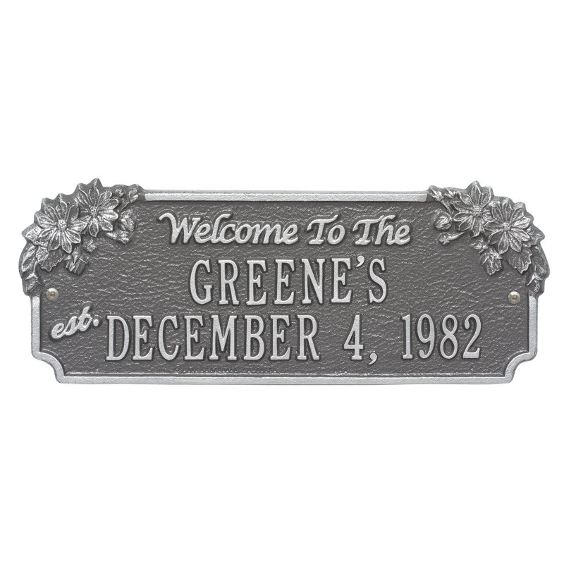 Daisey 3-Line Wall Address Plaque, Pewter/Silver