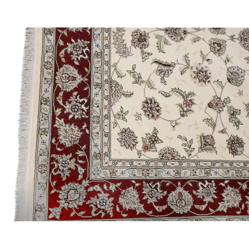 Tapis ivoire / vin noué à la main de haute qualité