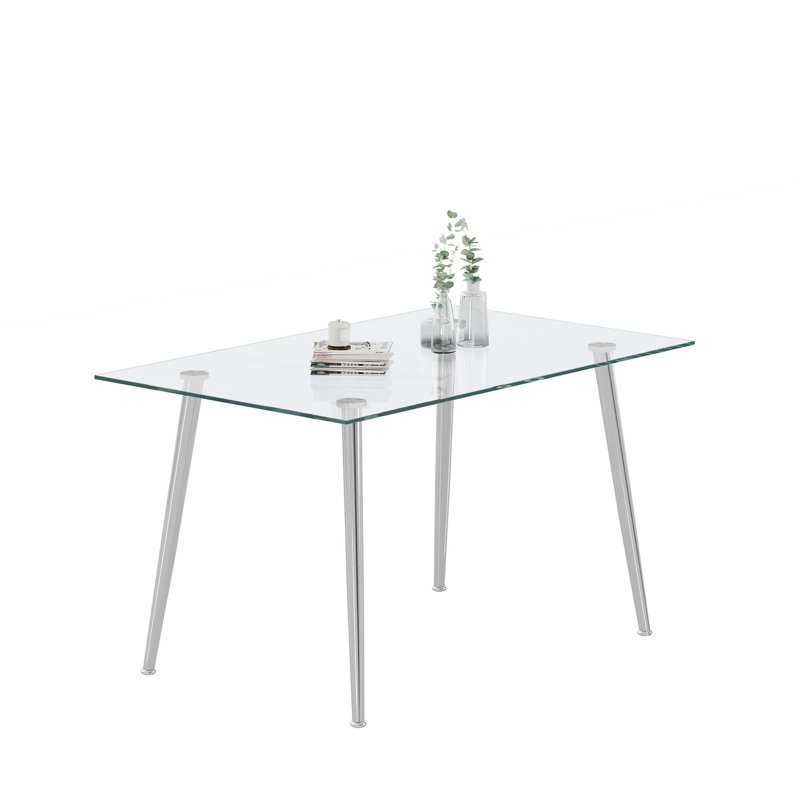 Table de salle à manger en verre trempé de 0,32 po d'épaisseur avec pieds en acier inoxydable