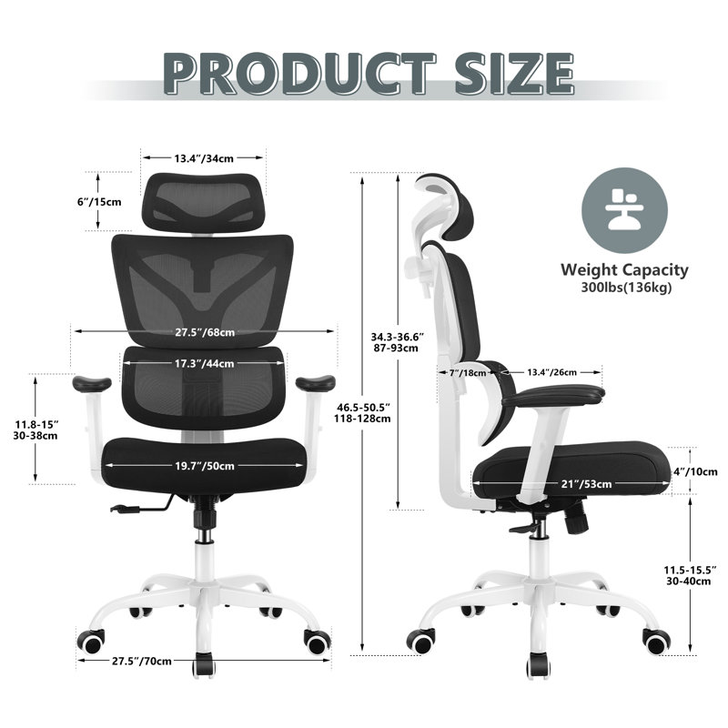 Inbox Zero Jumaane Adjustable Ergonomic Swiveling PC & Racing Game Chair, White, Black