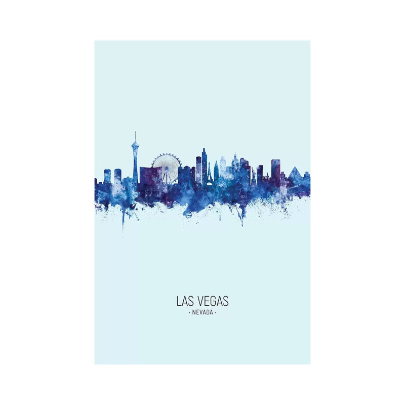 Las Vegas Nevada Skyline Portrait Dark Blue by Michael Tompsett - 1 Piece Wrapped Canvas Wall Art, 20.32 cm H x 30.48 cm W