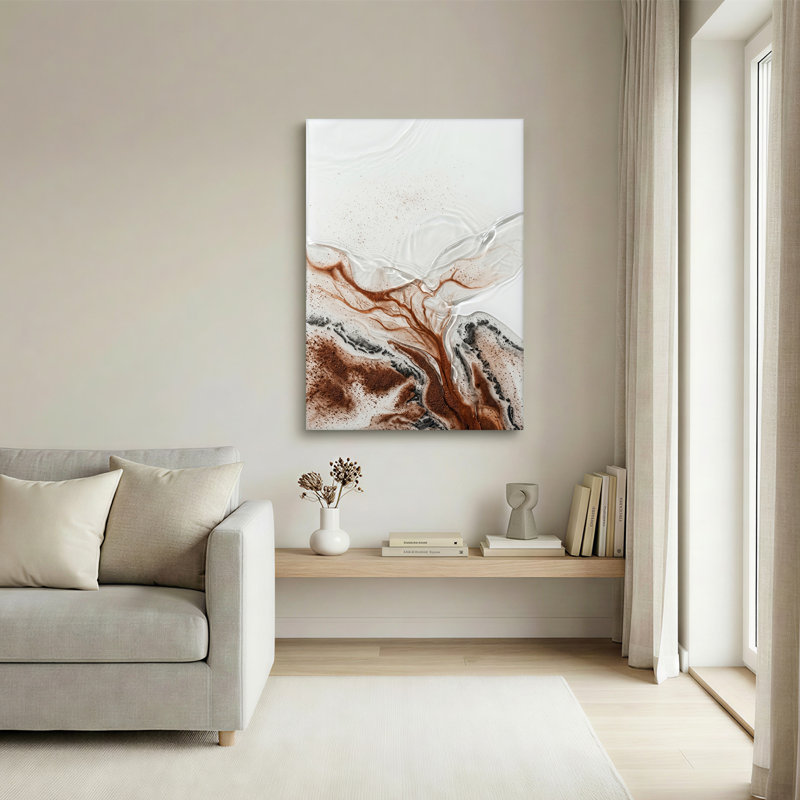 Art mural sur toile abstraite brune et blanche, 48"H x 36"W