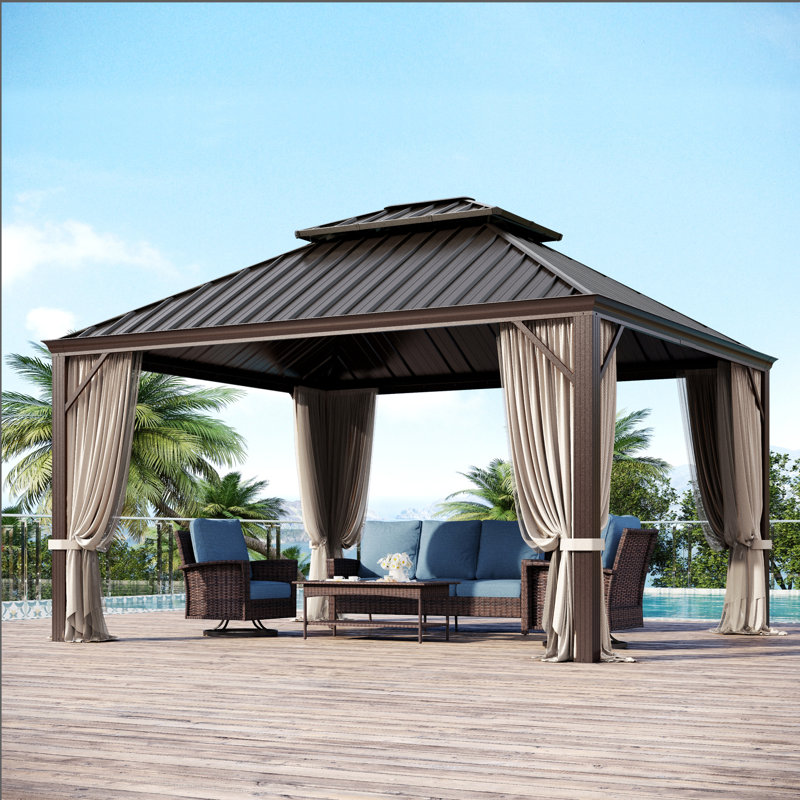 Hardtop Double-Roofed Aluminum Patio Gazebo, 14' x 12'