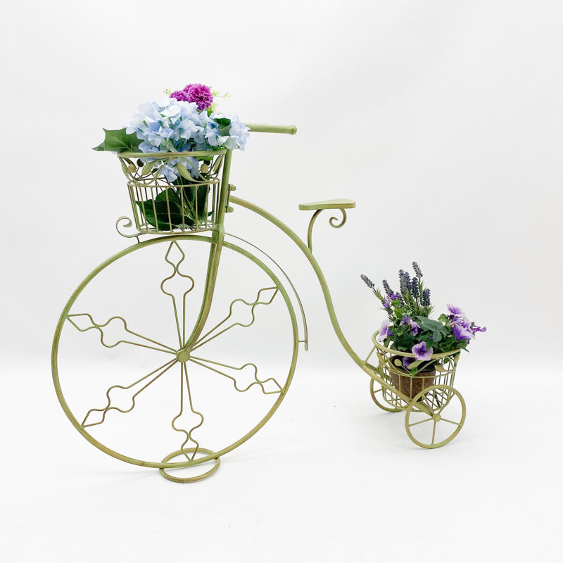 Zanesville Metal Cachepot Flower Stand - European Style Planter with Decorative Wheels for Home, Patio and Garden, Green