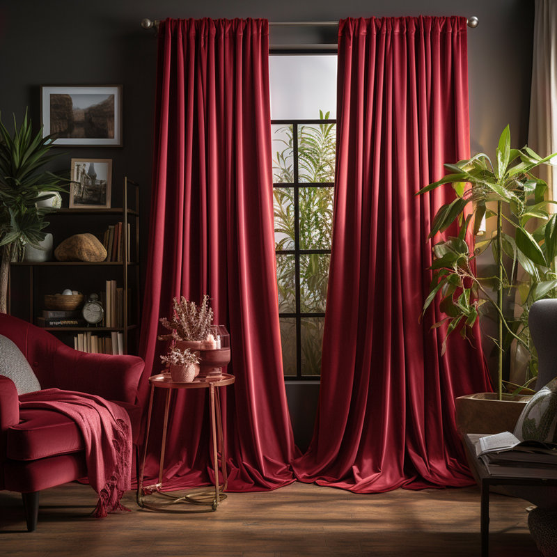 Lauier Velvet Blackout Curtain Pair, Red, 52" W x 84" L