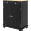 Buffet noir vieilli avec tablettes réglables - comptoir en bois massif, 2 tiroirs, portes pour rangement de cuisine, portes modernes, tablette dans le couloir