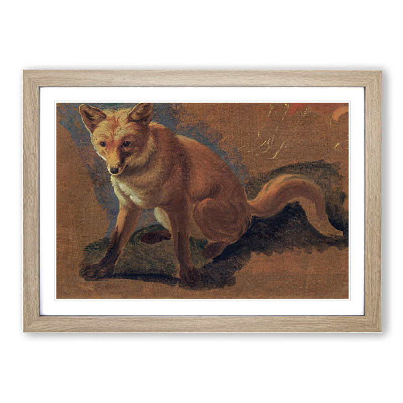 Study of a Fox by Jacques-Laurent Agasse - Picture Frame Painting, Oak Framed, 27cm H x 36cm W x 2cm D