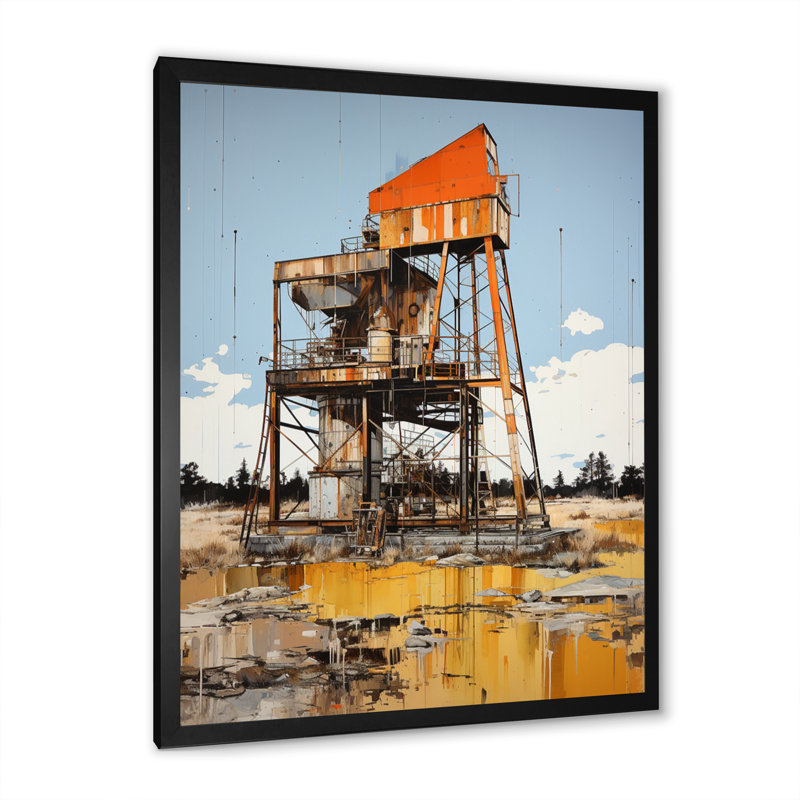 Ladamion Gold Oil Rigs Fields In Texas II, reproduction d'art sur toile, Cadre photo noir, H 44 po x l 34 po x P 1,5 po