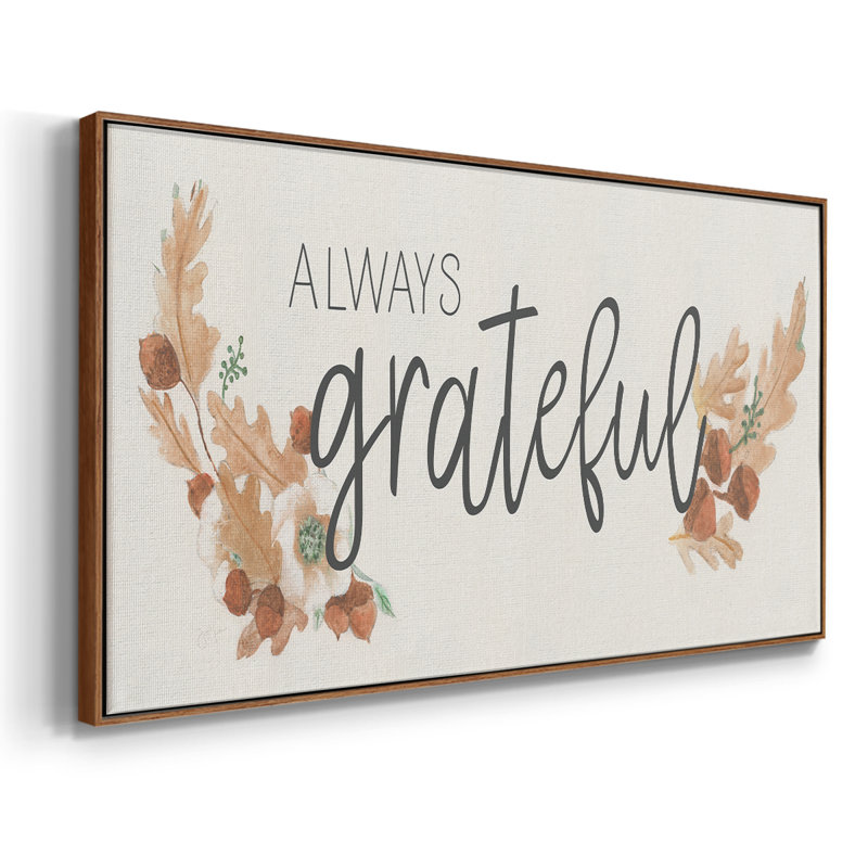 «Always Grateful», toile tendue avec châssis tendue, prête à être accrochée, H 21 po x l 41 po, Blanc