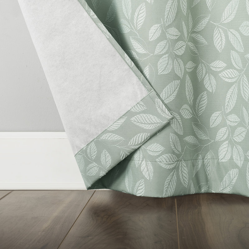 Satti Embroidered Leaf 100% Blackout Grommet Curtain Panel, 40" W x 84" L, Sage Green
