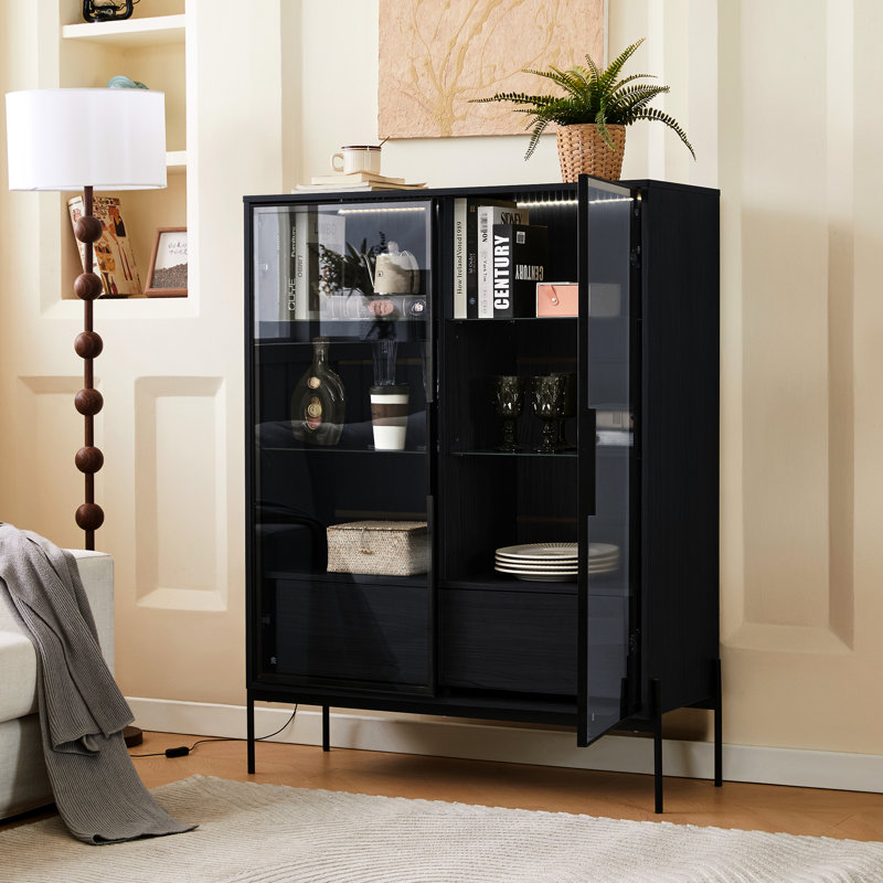 Vitrine noire avec lumières DEL réglables - pour la maison, le bureau et le bureau, Noir
