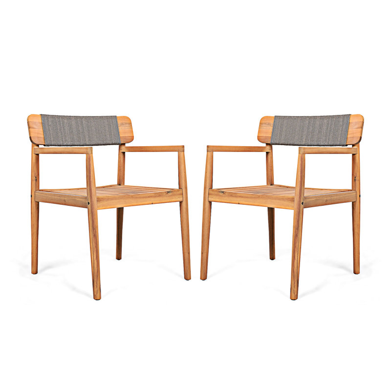 Wood Dining Chairs Set Of 2, 2, Teak/Gray