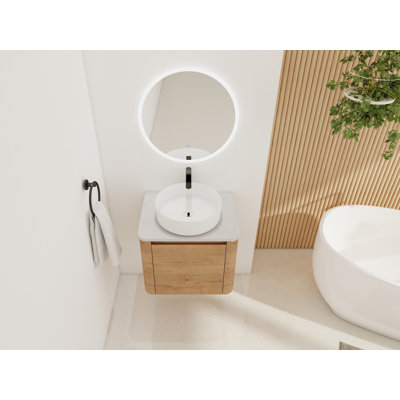 23 5/8" Wall-mounted Bathroom Vanity Set - 5 Colour Basin Options, Engineered Stone Top & Soft-closing Storage Cabinet（type A）